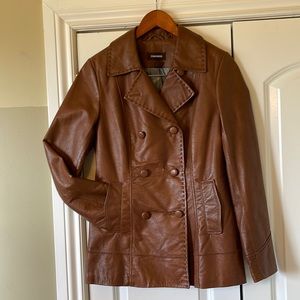Danier brown double breasted leather jacket